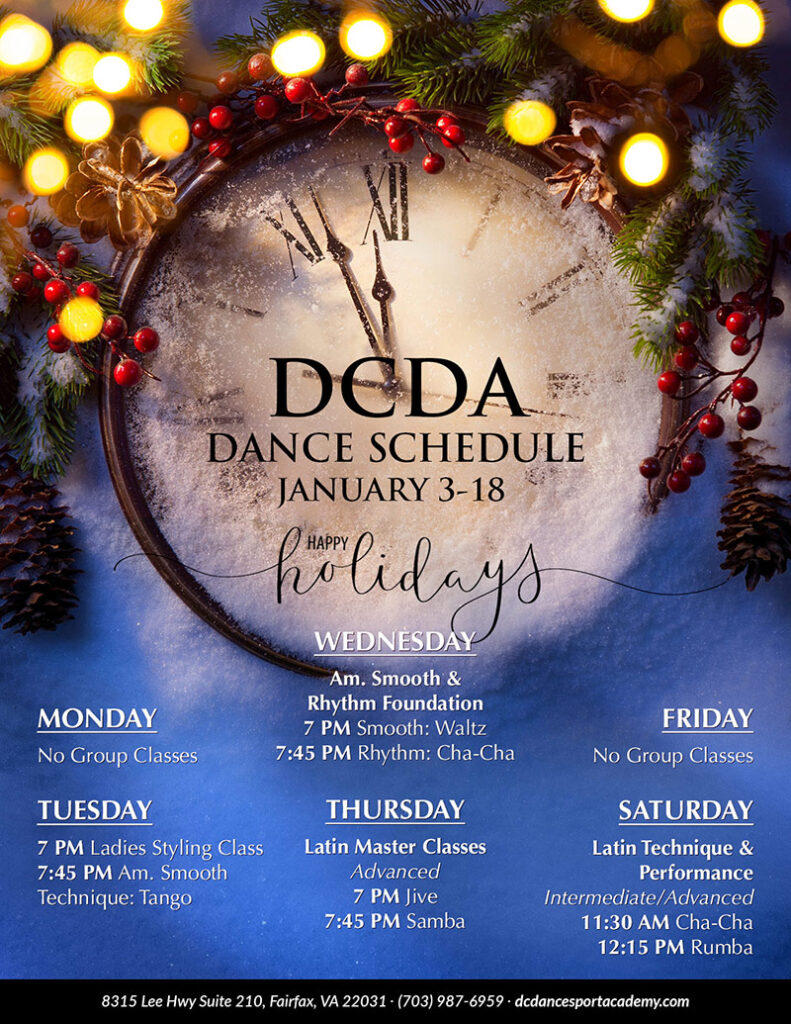 DCDA Schedule of classes January 3-18, 2026