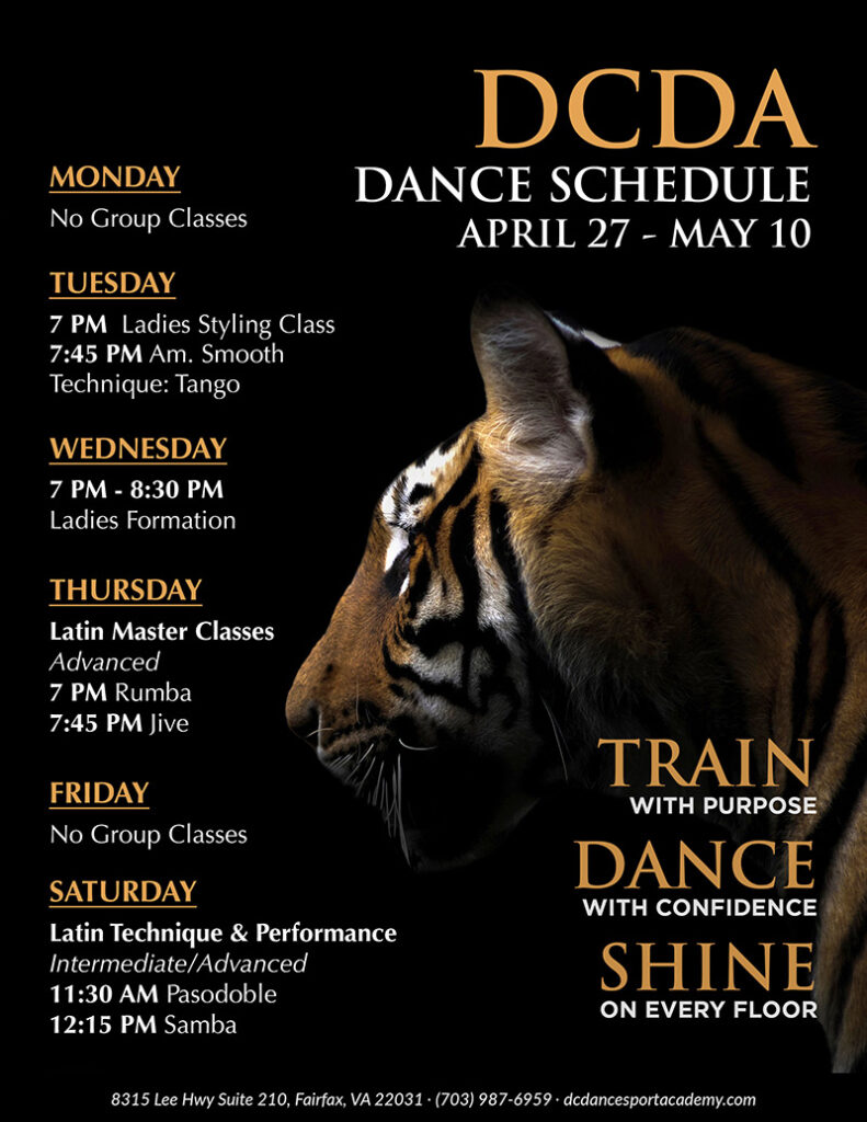 DC DanceSport Academy Dance Class Schedule & Events April 27 - May 10, 2026
