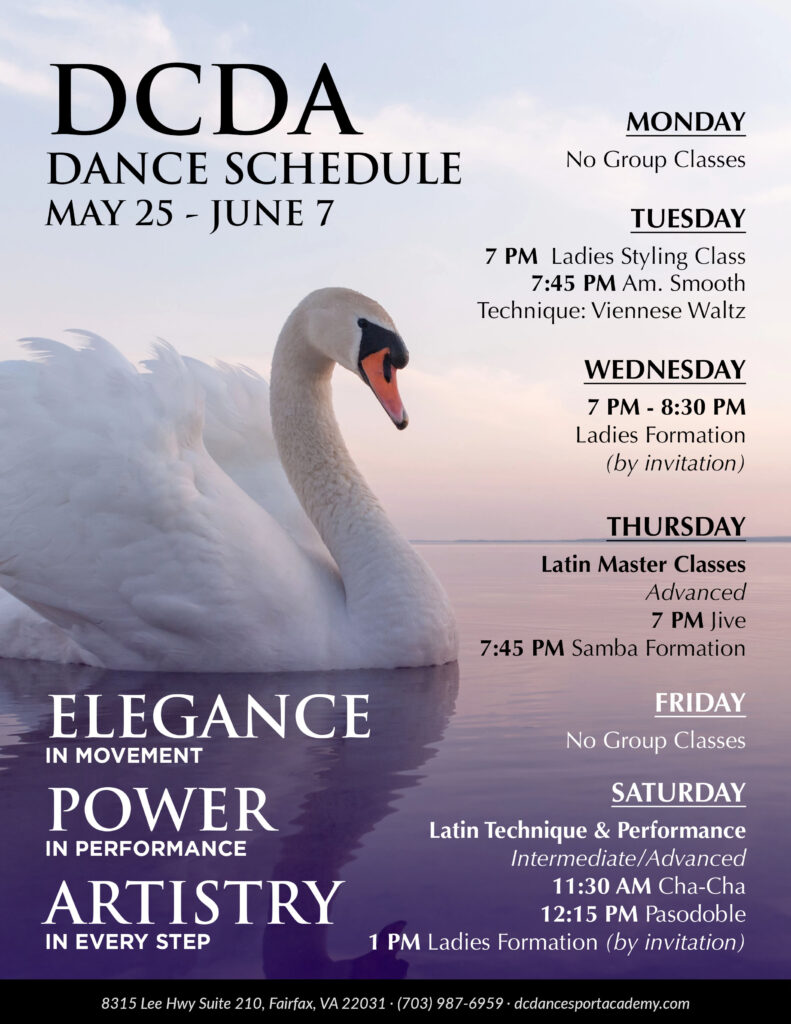 DC DanceSport Academy Dance Class Schedule & Events May 25-June 7, 2026